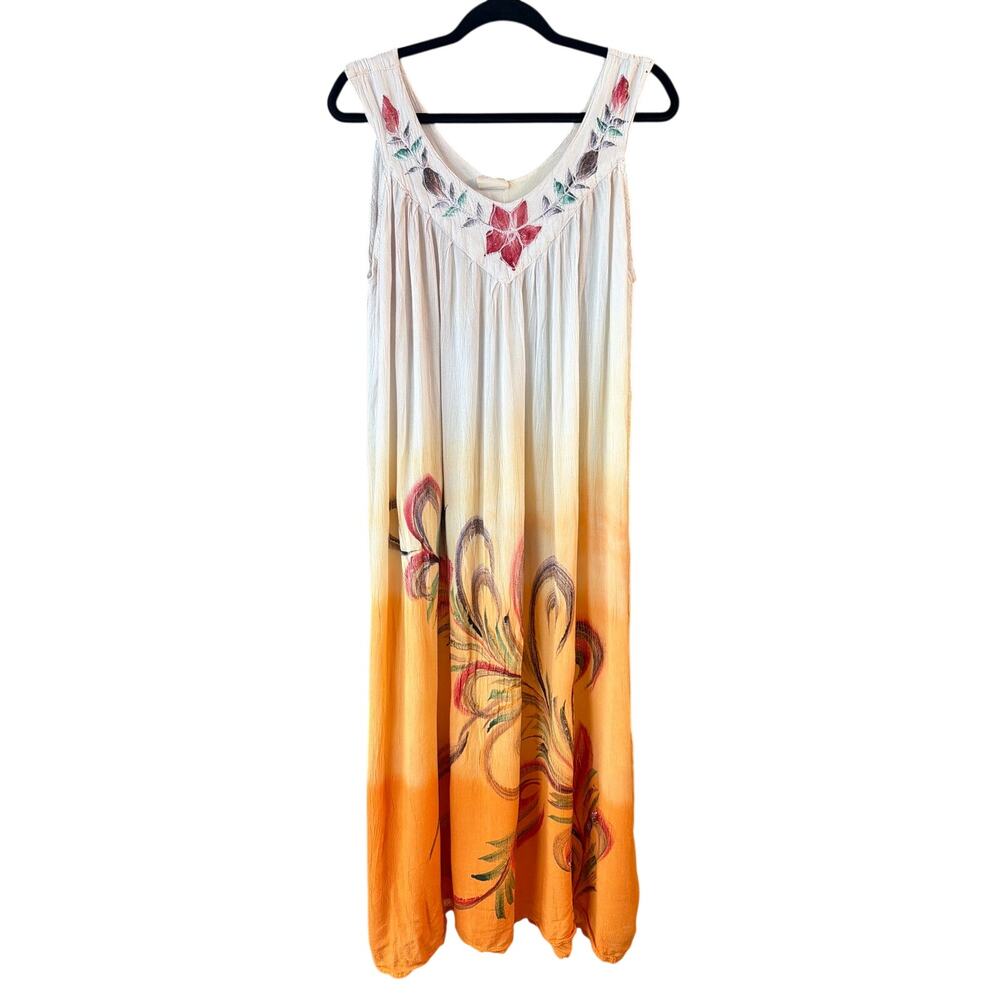 Exist Women's Plus Size Orange & White Floral Embroidered Tank Dress One Size
